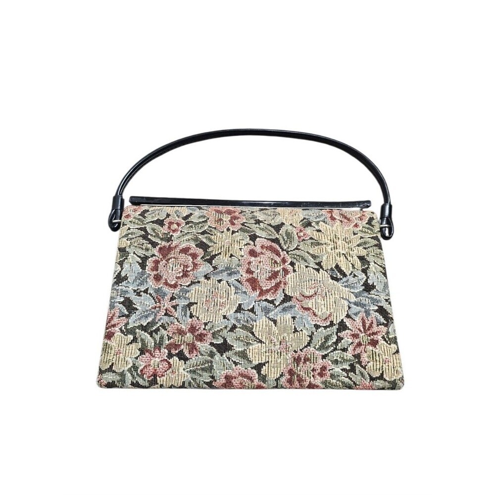 Vintage Box Frame Floral Tapestry Handbag with Black Handle